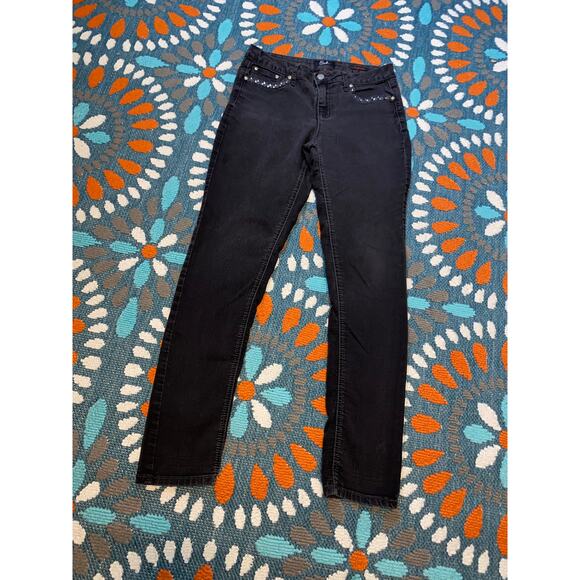 Earl Jeans Black Wash Embellished Rhinestones size 10 GUC Jeggings - Picture 3 of 12